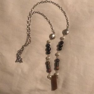 Boho style beaded necklace (brown/silver)